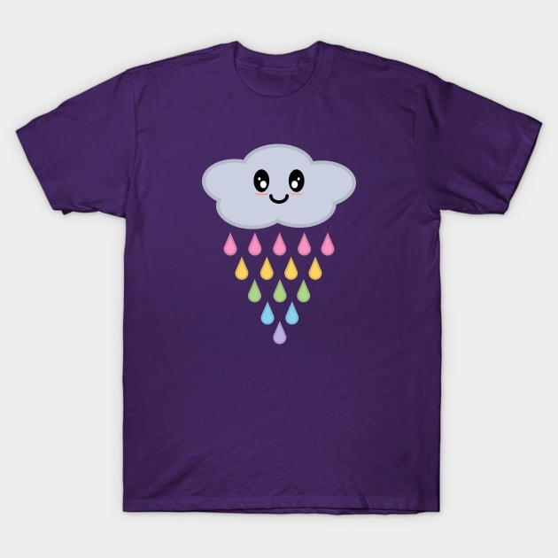 Kawaii Cute Raining Rainbow Rain Cloud in Purple T-Shirt by Kelly Gigi